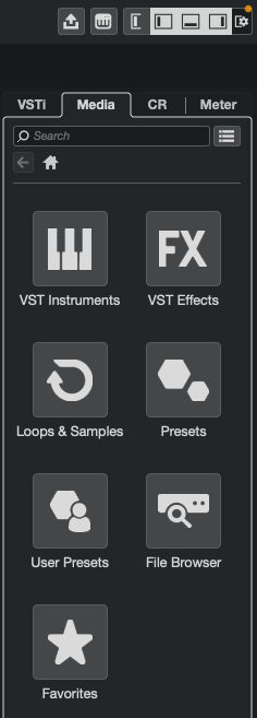 Cubase MediaBay home screen