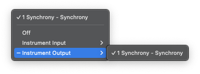 Logic Internal MIDI In — Instrument Output set to Synchrony